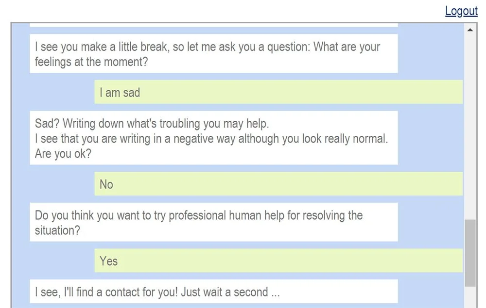 Gut zu erkennen: Der Chatbot reagiert auf meine Eingaben unterschiedlich. Stellt er eine Diskrepanz zwischen Gesichtsausdruck und Texteingabe fest, geht er darauf ein. Die Aussage des Nutzers hat jedoch eine höhere Priorität als die Gesichtsaufnahme.