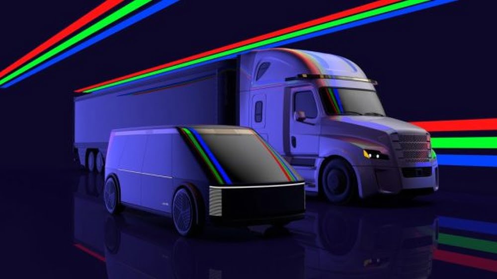 Ein Konzept für autonom fahrende Autos und Trucks mit dem Luminar Lidar-Sensor Iris im Blade-Design.
