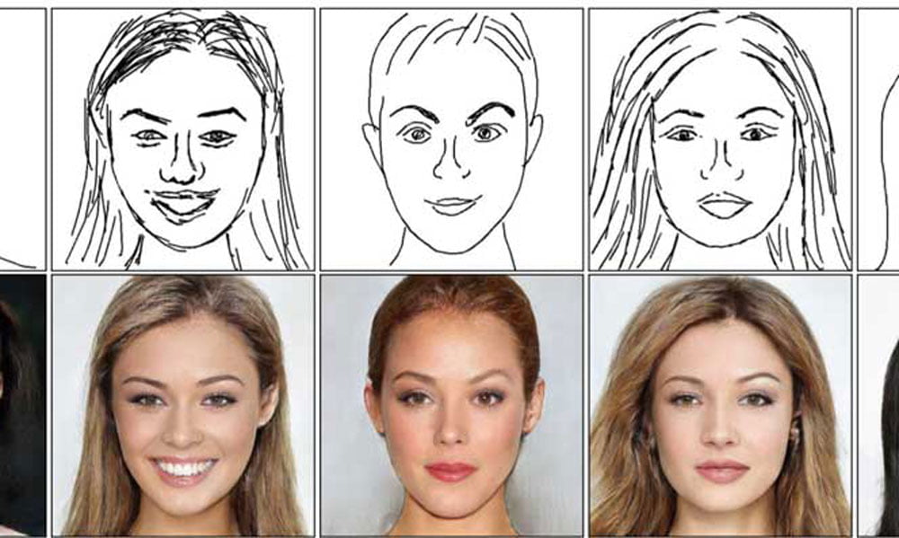 Eine Künstliche Intelligenz generiert aus einfachen Strichzeichnungen fotorealistische Gesichter. Die neue Methode ist weitaus effektiver als bisherige Ansätze und macht selbst aus wirrem Gekritzel noch ein glaubhaftes Porträt.