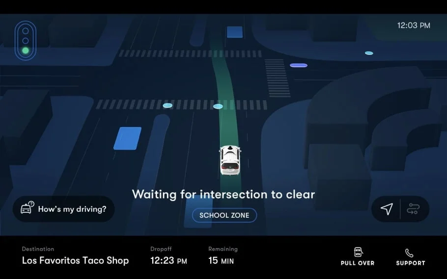 Anzeige eines Fahrgast-Displays in den Waymo One-Taxis.