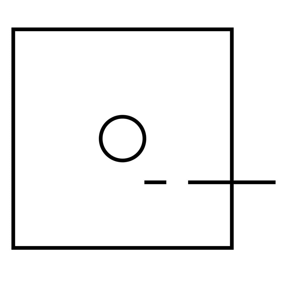 Quadrat mit Kreis in der Mitte zu einer unterbrochenen Linie