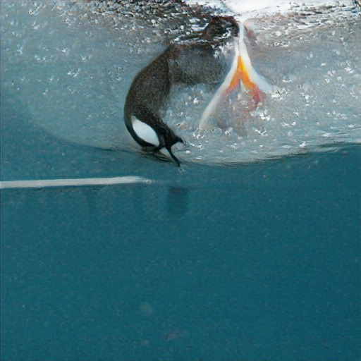 Verwendete Beschreibung: "a swimming penguin catching fish"