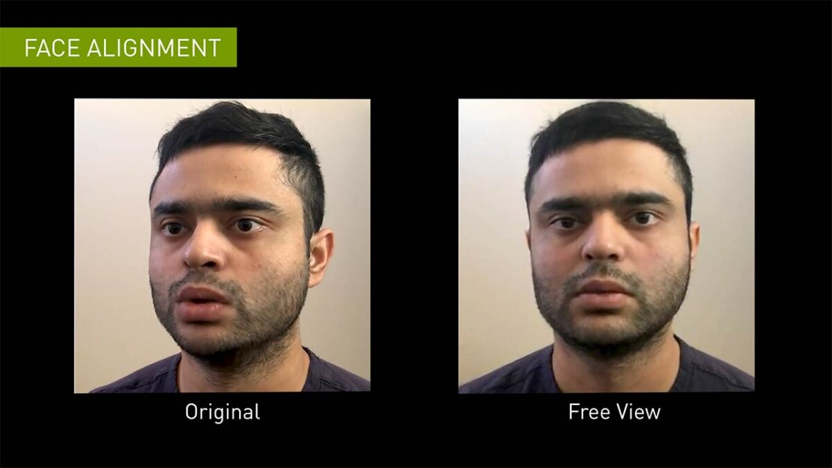 Ein Gesicht wird mit KI automatisch so ausgerichtet, dass es in die Kamera schaut.