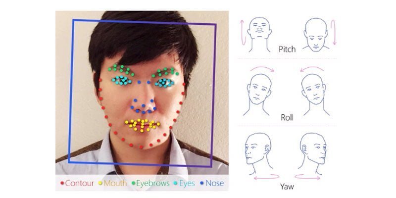 Der Algorithmus im Einsatz. Augenbrauen, Augen, Nase, Lippen und Kiefer wurden analysiert. Bild: Stanford