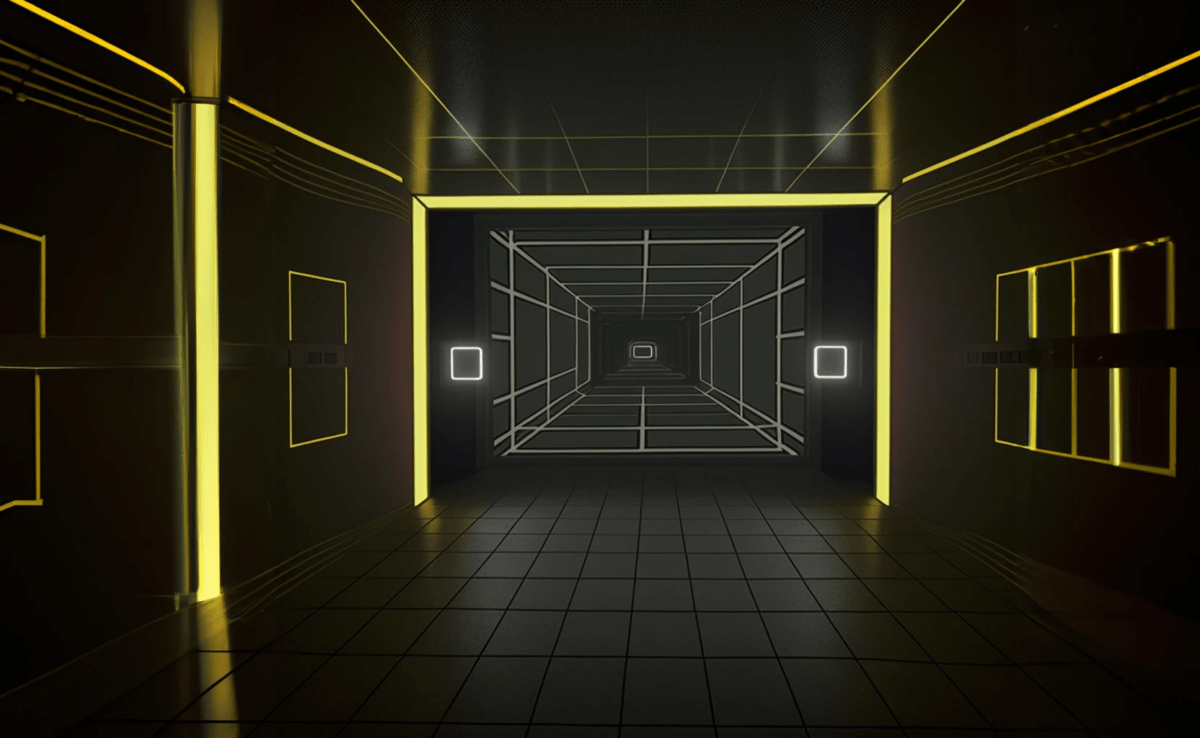 Ein gelber Holodeck-Korridor