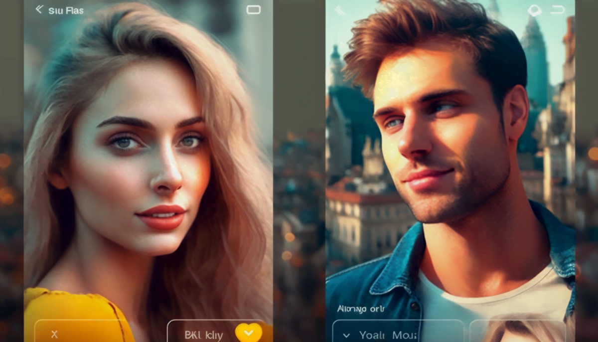 Profilbilder von einem jungen Mann und einer jungen Frau auf einer Dating-Plattform, KI-generiertes Bild aus Midjourney