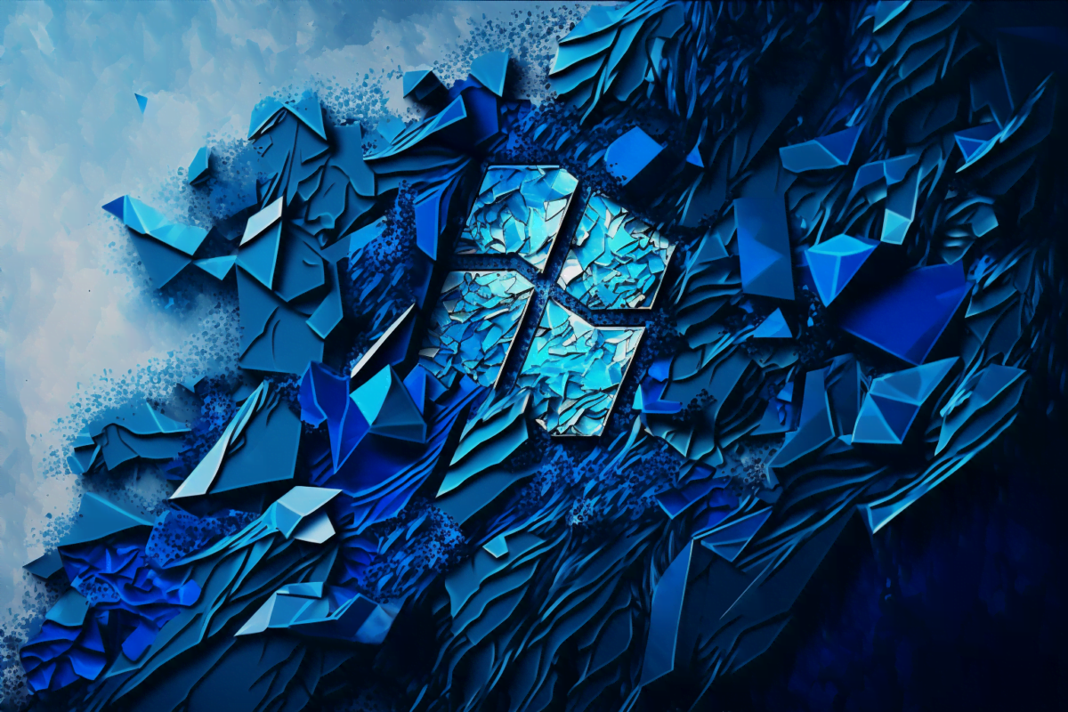 Ein Windows-Logo in einem blauen abstrakten 2d-Kunstbild.