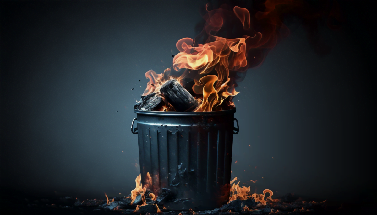 Ein brennender Haufen Müll, KI-Bild, generiert mit Midjourney