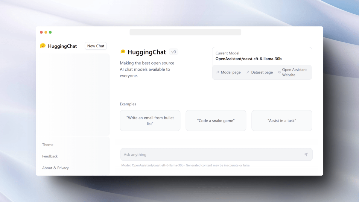 Screenshot von HugginChat, einer quelloffenen Alternative zu ChatGPT.