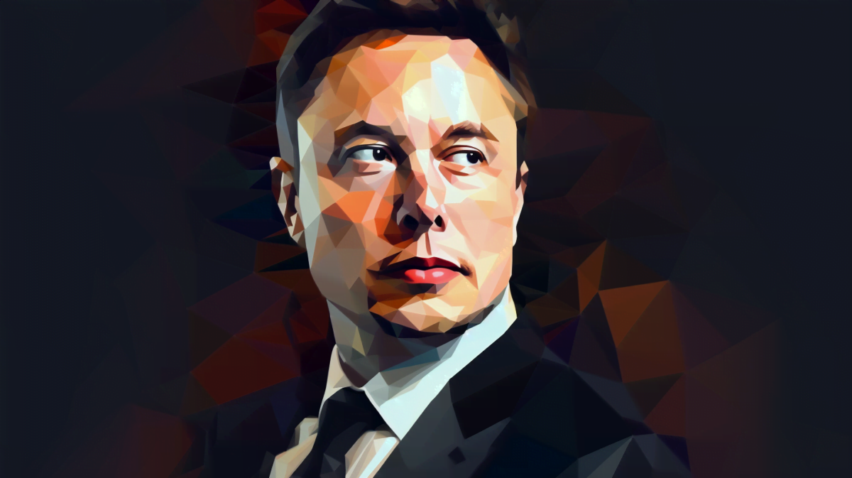 Ein Porträtbild von Elon Musk, KI-generiert, in einem Polygon Stil, Computer-Look