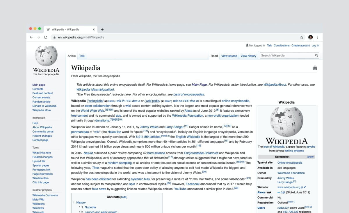 Screenshot der Wikipedia, Eintrag Wikipedia