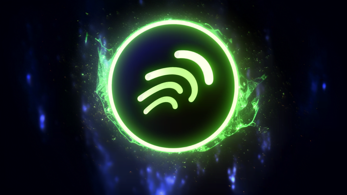 Abstrakte KI-Illustration, die an das Spotify-Logo erinnert.