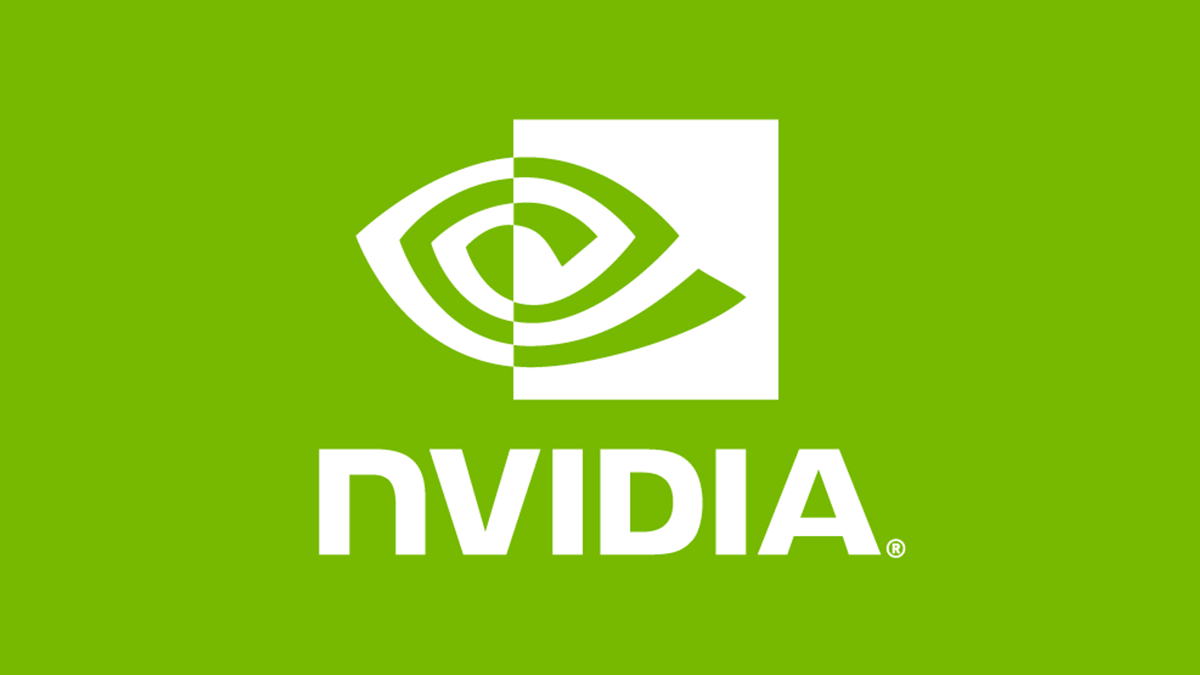 Nvidia-Logo, weiß auf grünem Hintergrund.