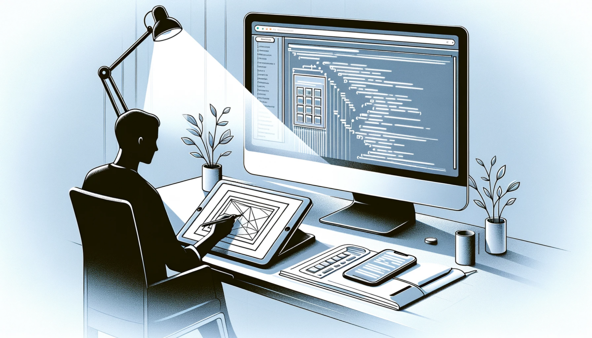 KI-Illustration einer Person, die am Zeichentablet eine Website gestaltet.