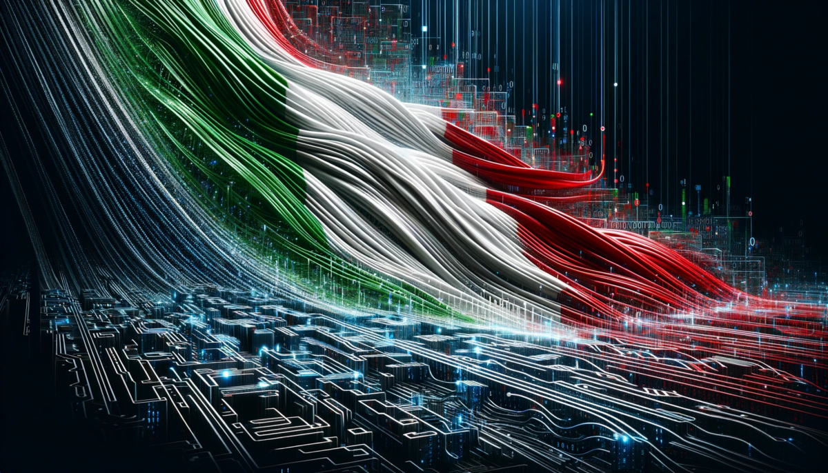 Italienische Flagge in einer Illustration im Stil eines Glitch-Datenstroms.