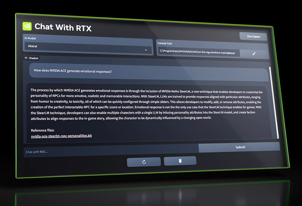 Screenshot der Nutzeroberfläche von Nvidia Chat with RTX