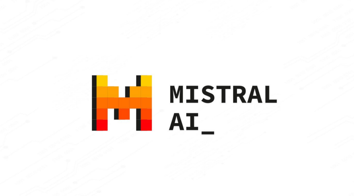 Das Logo von Mistral AI, ein großes, verpixeltes M mit dem Schriftzug MIstral AI daneben.
