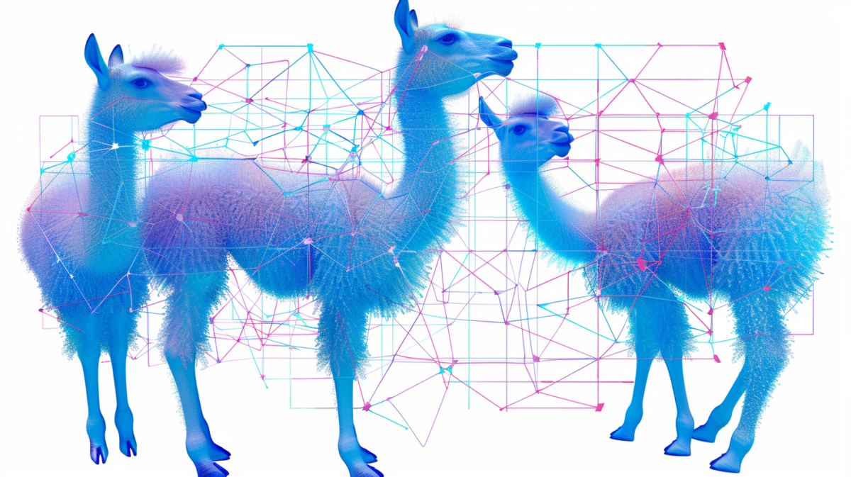 Three baby llamas generated in a neural network, illustration