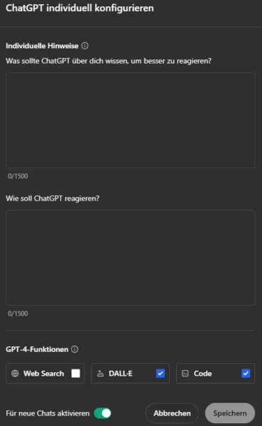 Screenshot ChatGPT Web Interface