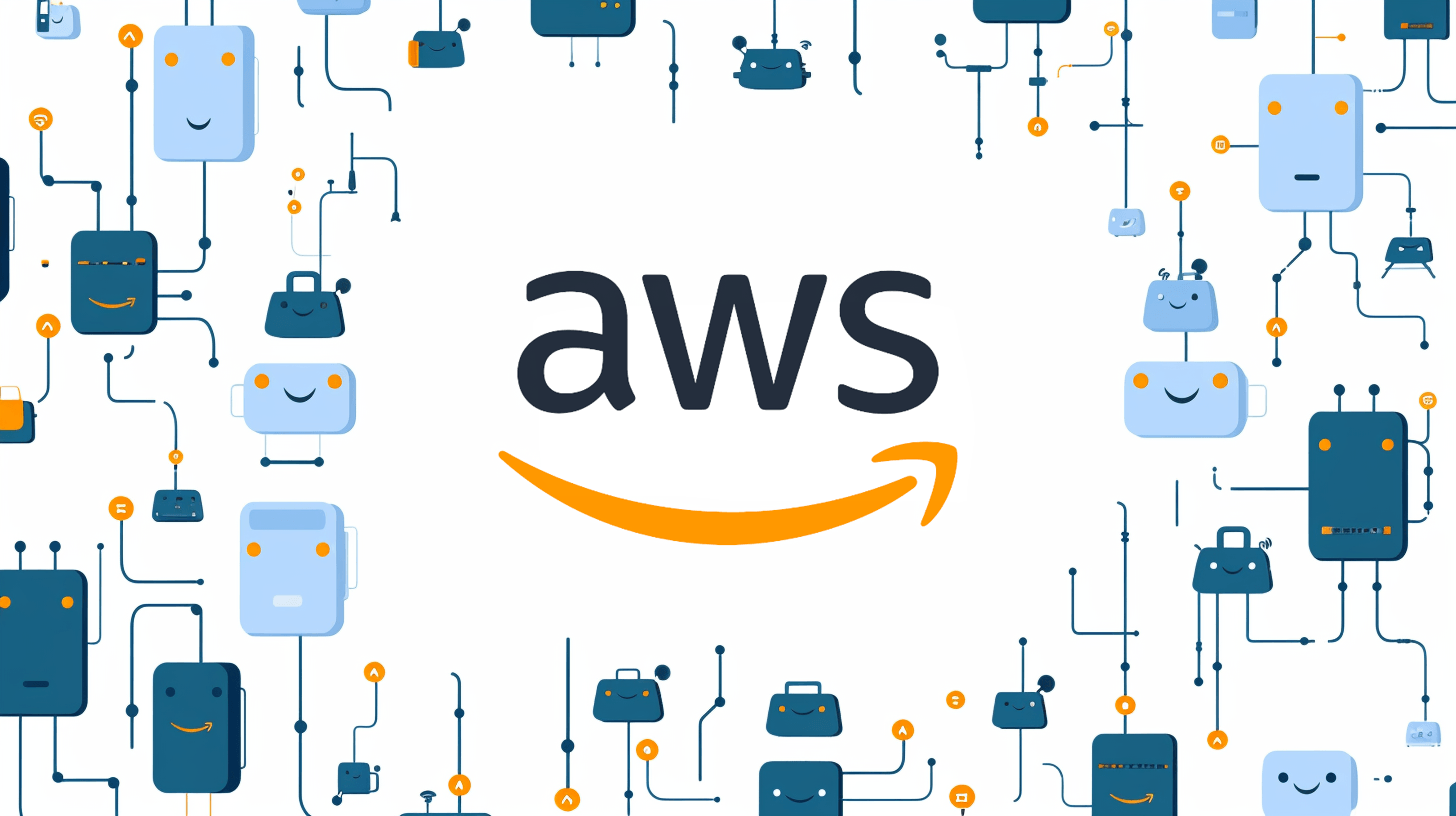 the AWS logo surrounded my millions of little AI agents conntect to each other