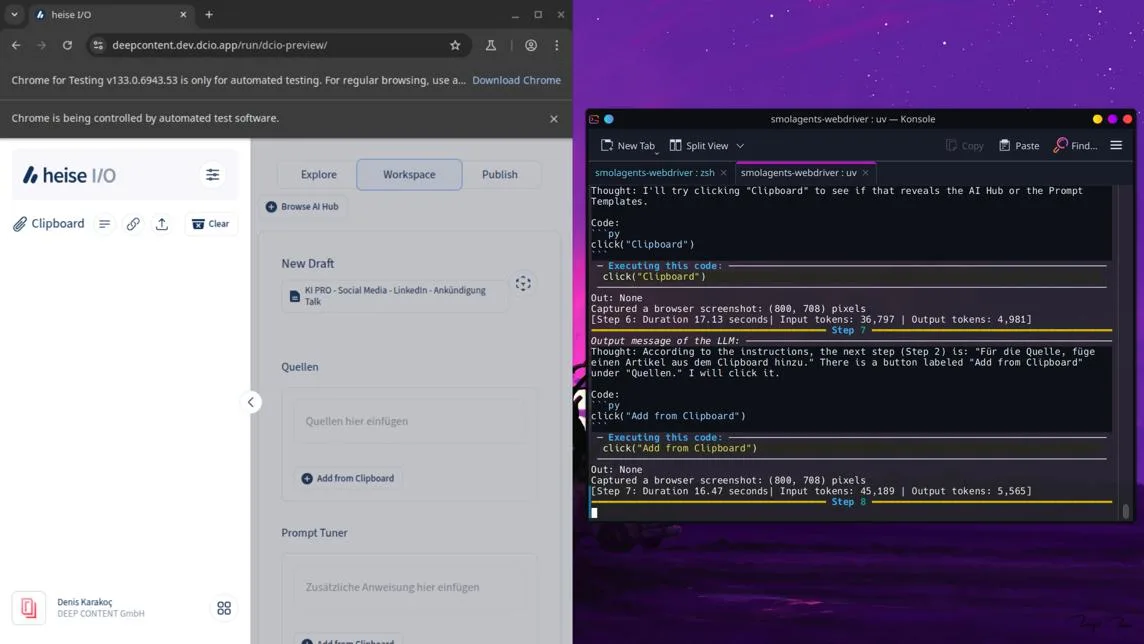 Demo SmolAgents mit heise I/O: Browser Control