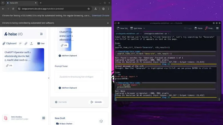 Demo SmolAgents mit heise I/O: Quelle eingefügt