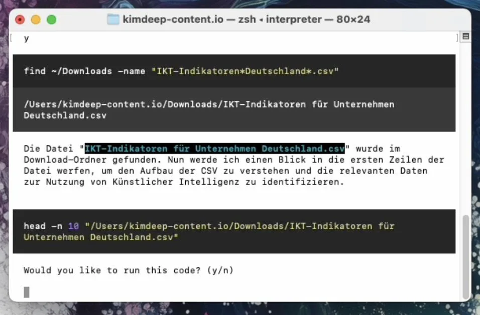 OpenInterpreter Demo: Bestätigung