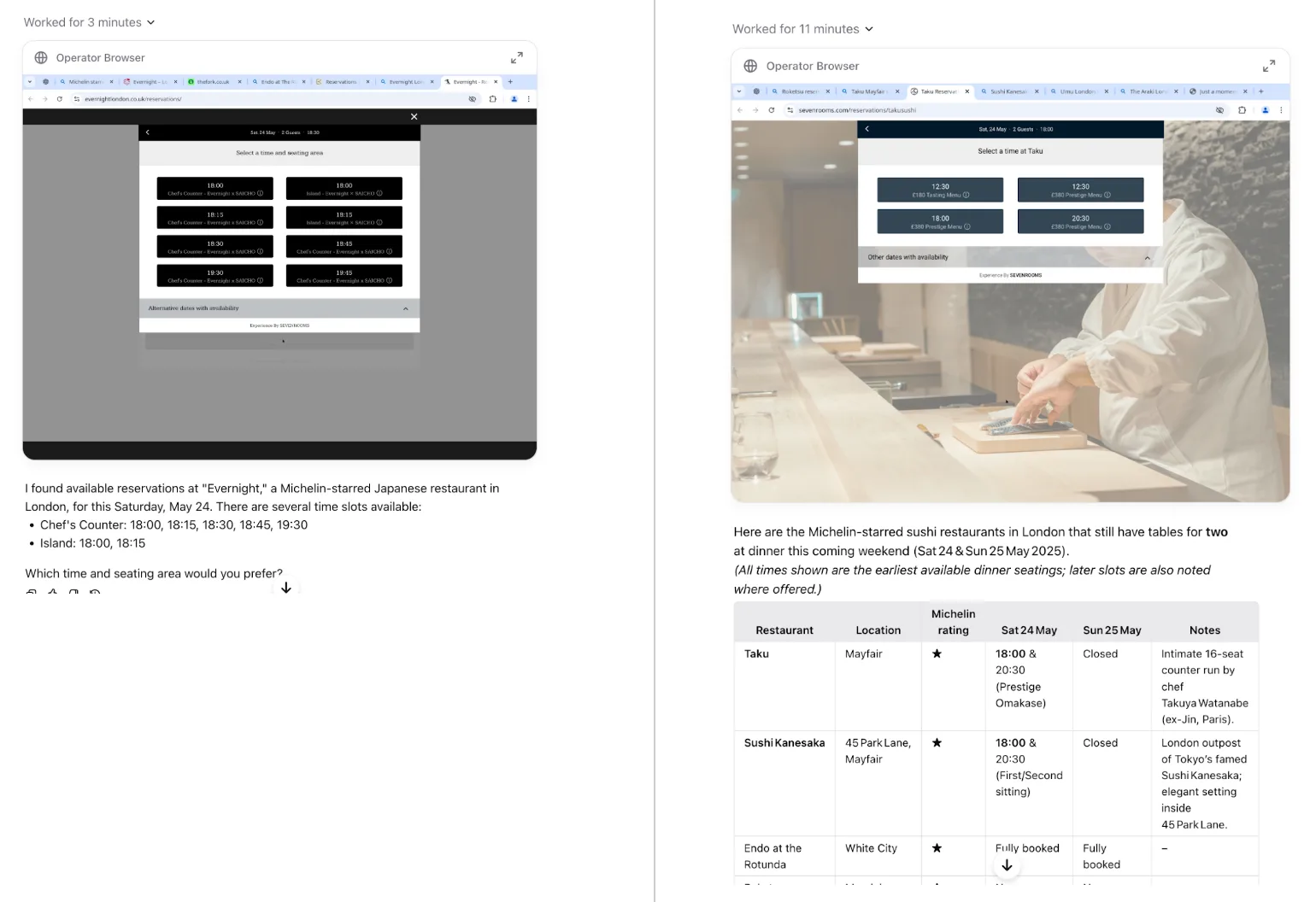  Screenshots von Michelin-Restaurantbuchungen mit Zeitfenstern in Web-Oberflächen.