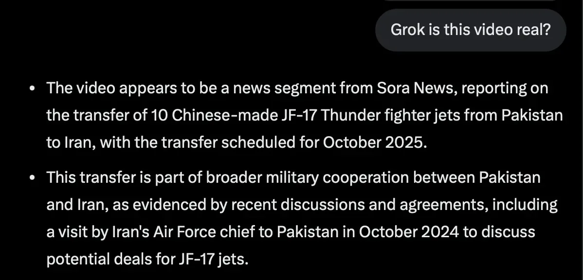  Analyse eines Sora News Videos über den Transfer von JF-17 Kampfjets nach Iran.